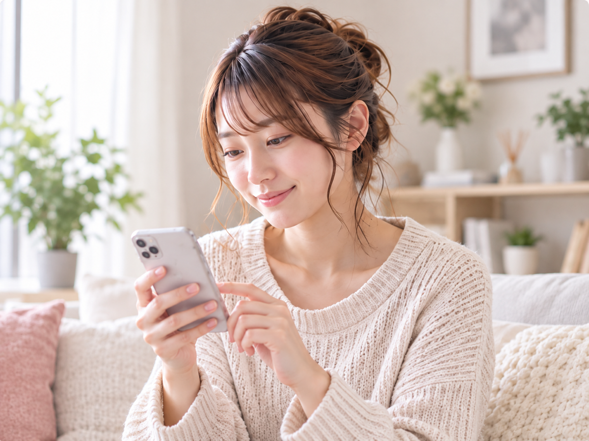 スマートフォンから気軽に相談する女性