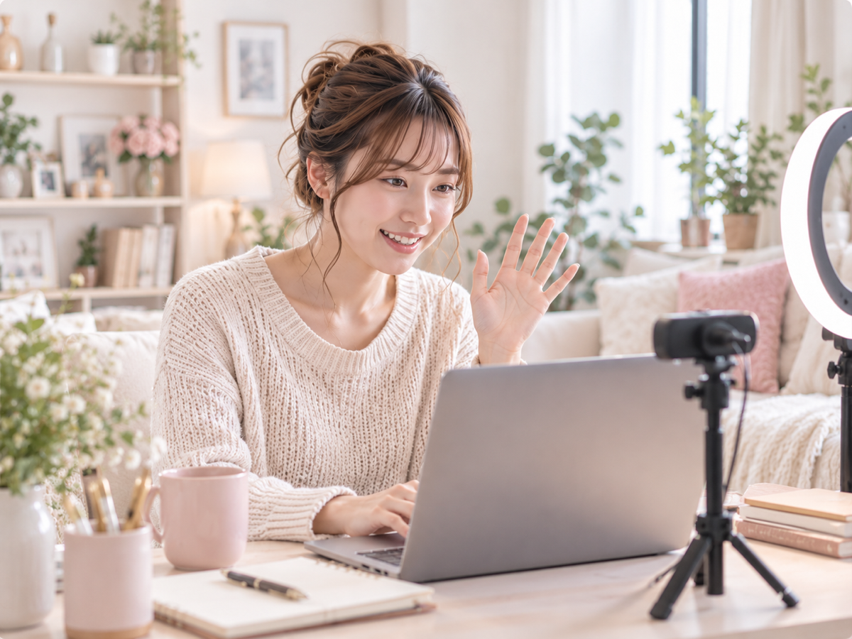 仕事を始める準備をした女性のワークスペース